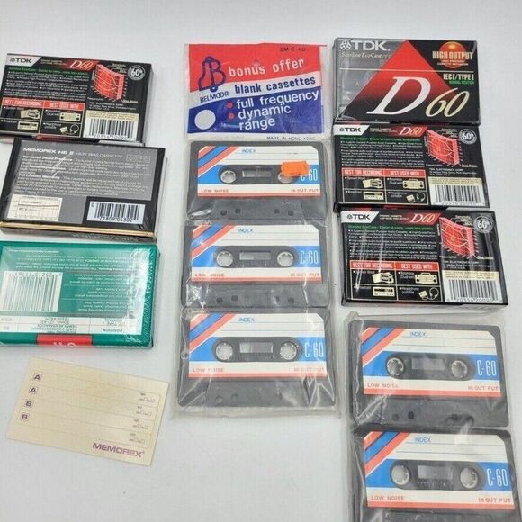 Vintage TDK Maxell Belmoor Memorex Blank Cassette Tapes Lot 11 New - Picture 2 of 2